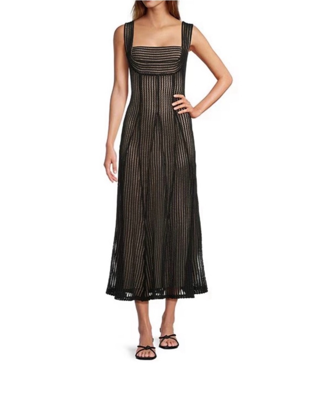 NWT Antonio Melani Black Nude Lace Open Knit Fit & Flare Dress Size M Cocktail